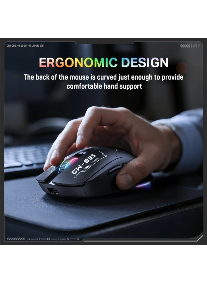 onikuma CW935 Tri-Mode Wireless, Bluetooth & Wired RGB Gaming Mouse - Optical Sensor 12,800 DPI - 79g Lightweight - 500mAh Rechargeable - Image 5